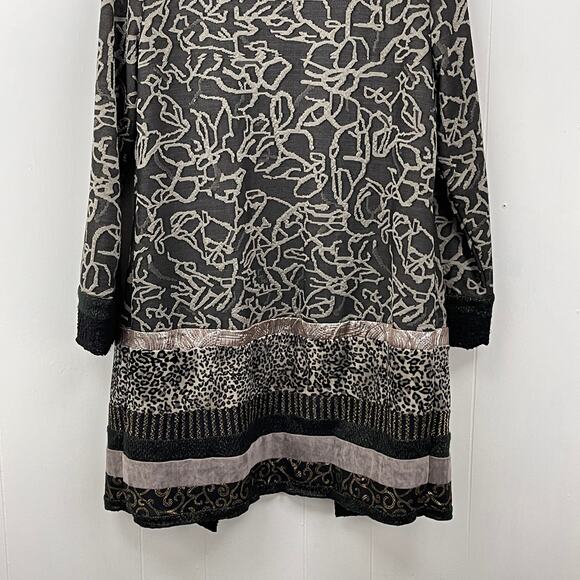 Chico's Womens Cardigan Wrap Medium Animal Print Mixed Media Duster Open Front - Picture 7 of 10